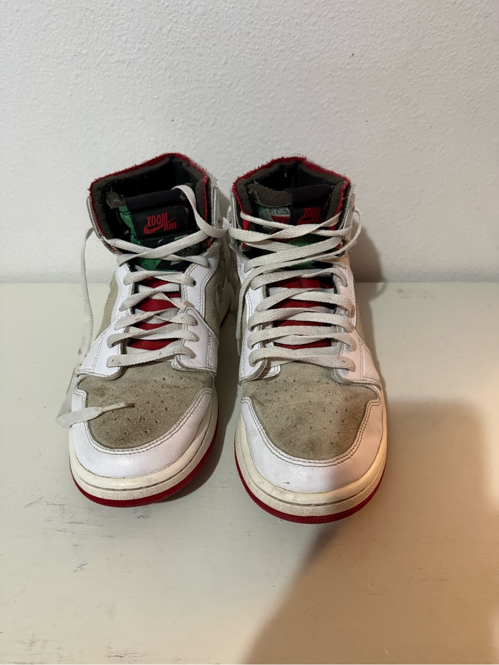 Jordan Men’s High-Top Sneakers in White, Red & Green